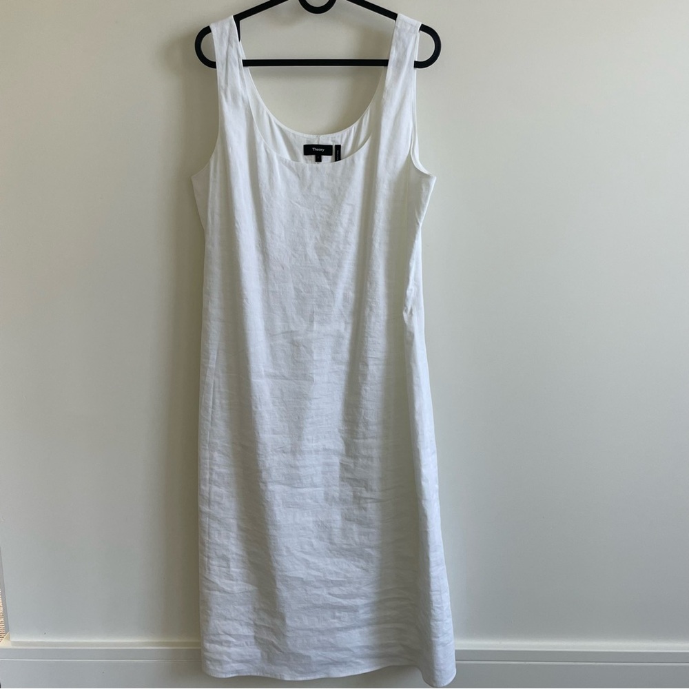 Theory white good linen scoop dress